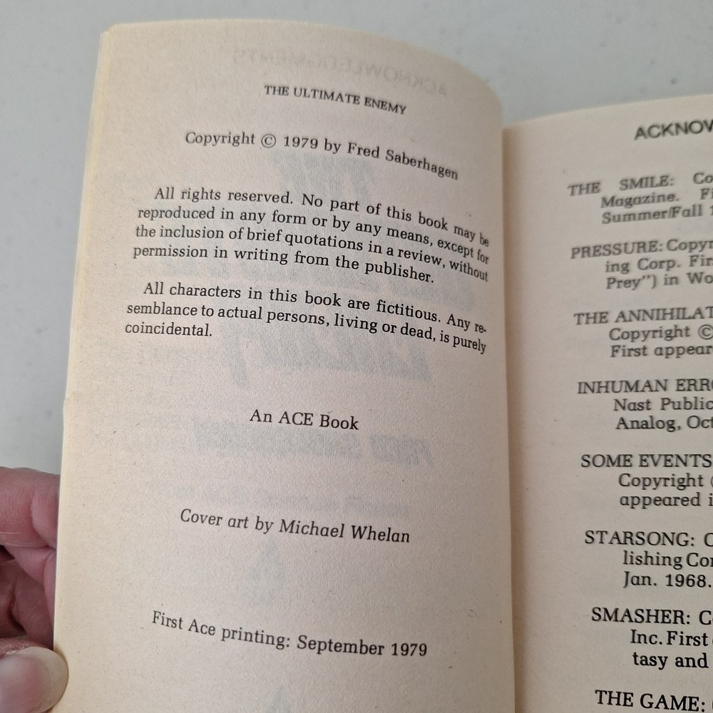 1979 THE ULTIMATE ENEMY by Fred Saberhagen VG 1st Ace SF Paperback - Picture 6 of 6